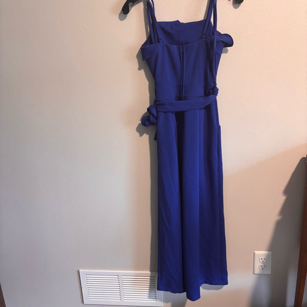 Blue Ruffle Strap Romper with Waist Tie XS with pockets EMERALD SUNDAE - Picture 3 of 4